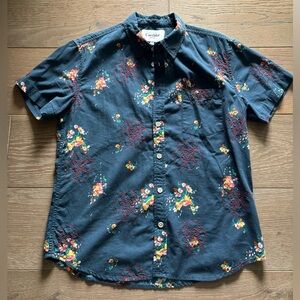 Corridor Men's Floral Embroidered Short Sleeve Shirt - Dark Blue